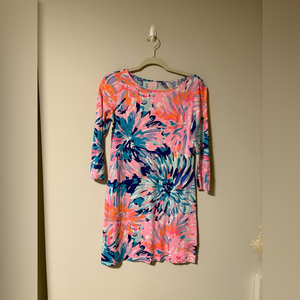 Lilly Pulitzer Marlowe Boatneck Cotton 3/4 Sleeve Dress Off Tropic XS